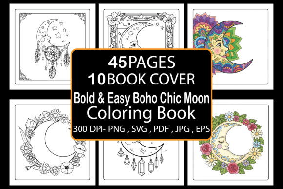 Bold Easy Boho Chic Moon Coloring Book