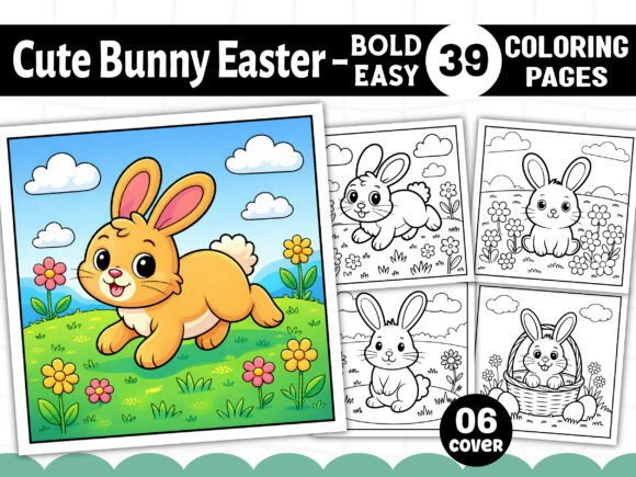 Bold Easy Cute Bunny Easter Coloring for Creative KDP Interiors