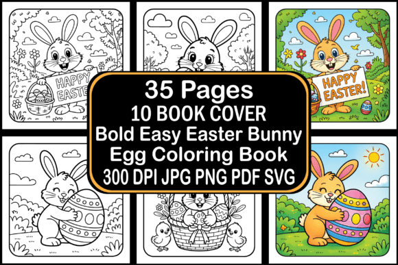 Bold Easy Easter Bunny Egg Coloring Book