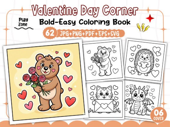 Bold Easy Valentine Day Corner Coloring