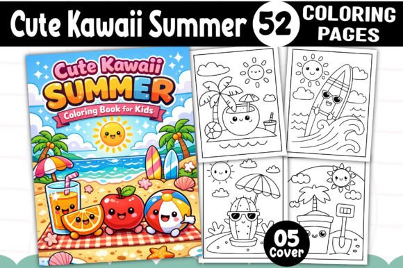 Cute Kawaii Summer Coloring Pages - Kids