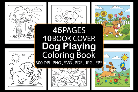 Dog Playing Coloring Book