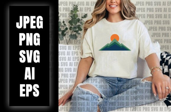 Minimalist Mountain Landscape with Sunset: A Versatile Asset for T-Shirt, POD, and KDP Success