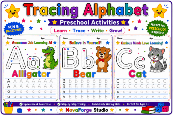 Preschool Alphabet A-B-C Worksheets for Early Literacy