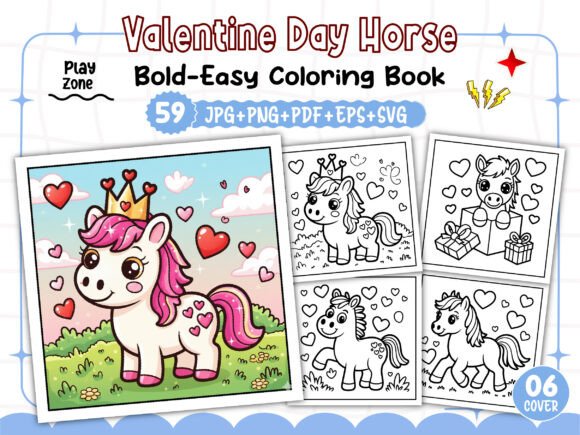 Valentine Day Horse Adults Coloring Book: Crafting Unique KDP Interiors with High-Resolution Designs
